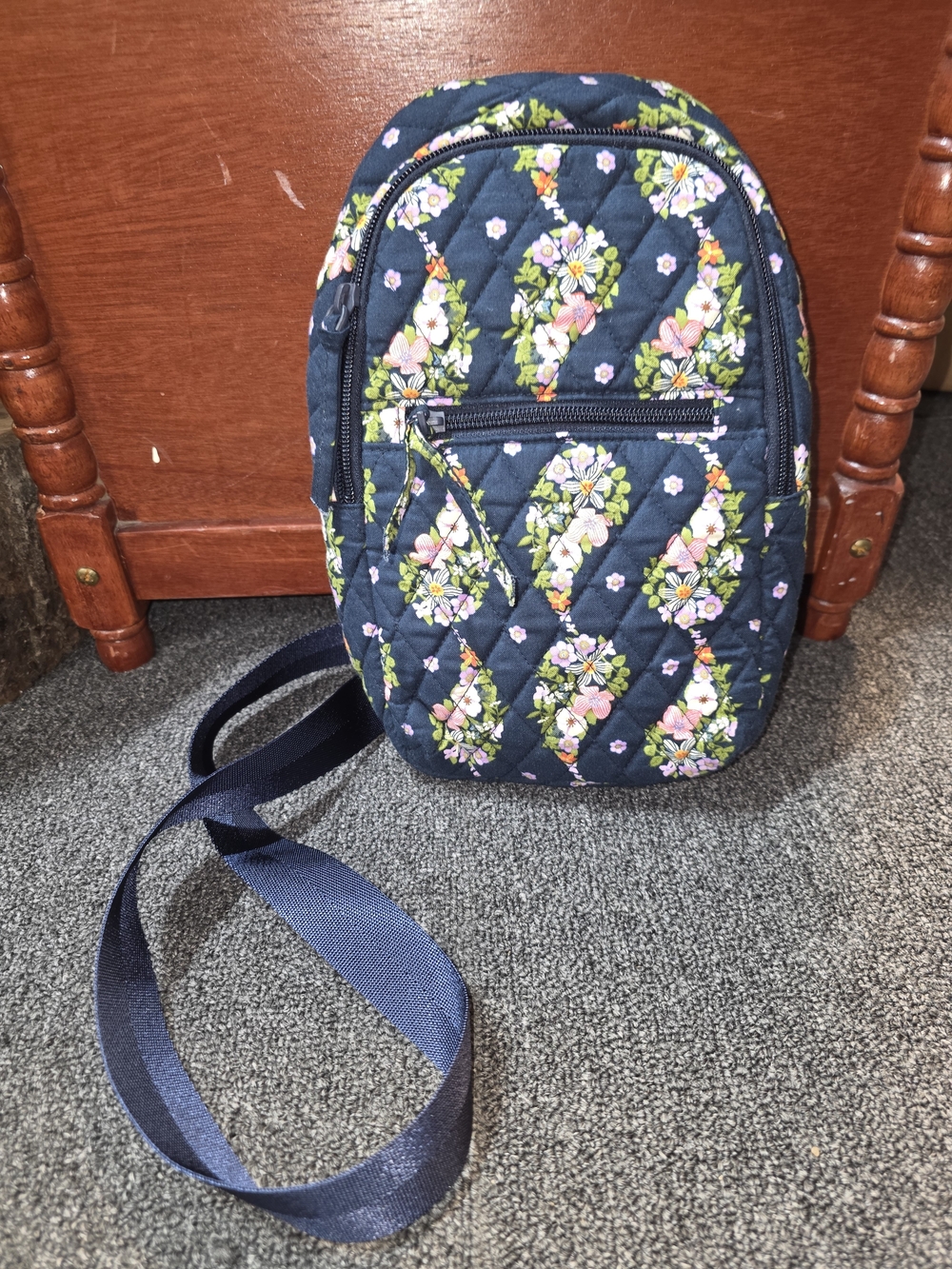 Vera Bradley Paisley Rain Quilted Floral Slinh Bag in Navy